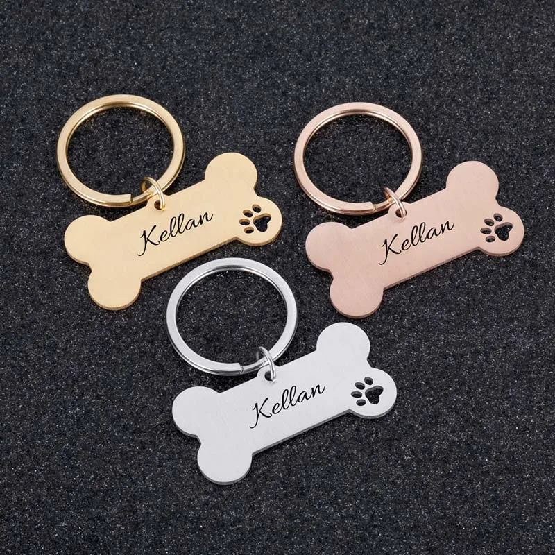 Personalisiertes Hunde- und Katzen-ID-Etikett aus Rostfreiem Stahl, Anti-Verlust Haustier-Halskette mit Kostenloser Gravur, Knochenförmiger Anhänger Schlüsselring, Haustierzubehör – Detail 6