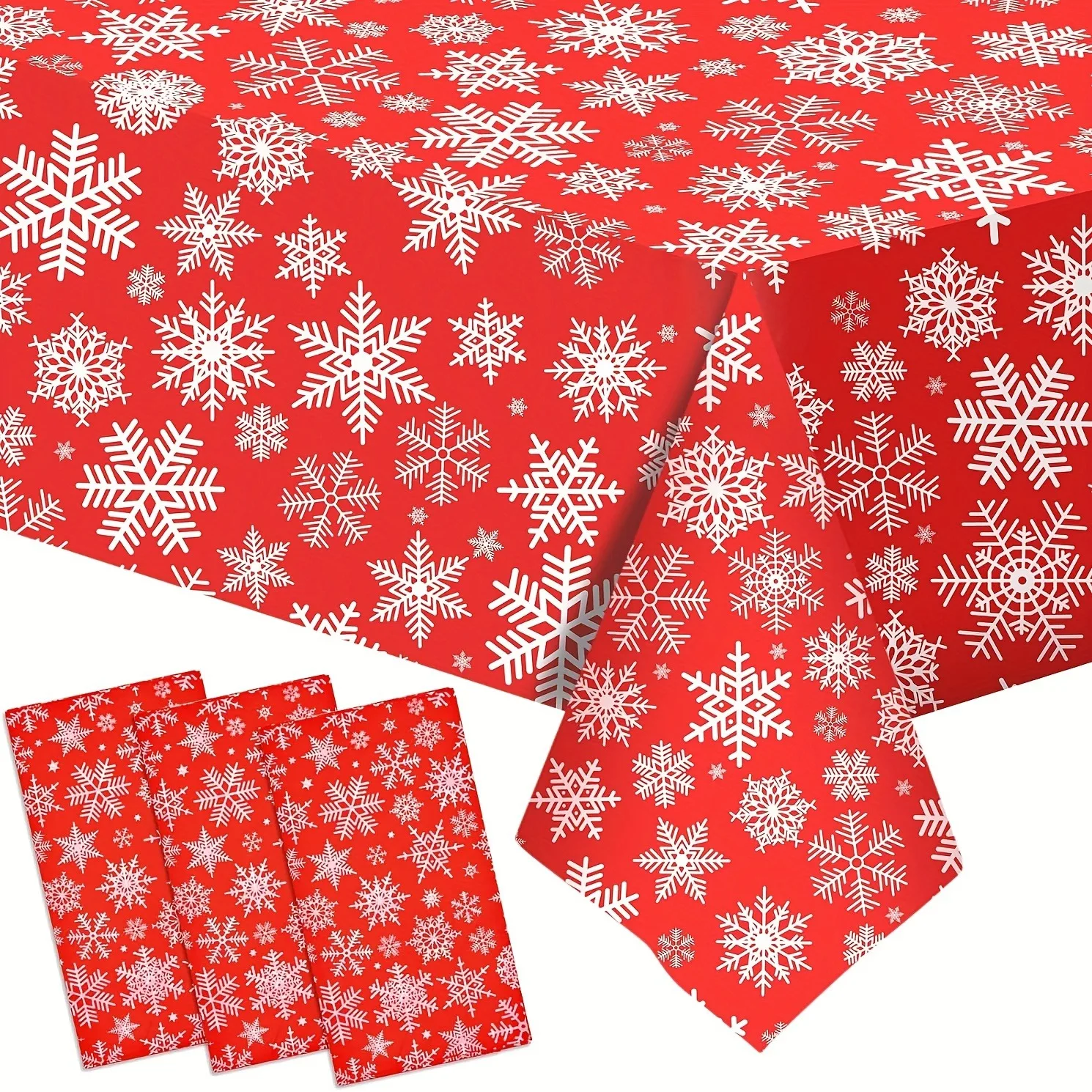 1 pecloth חג המולד פתית פלסטיק שלג מפות שולחן לחג המולד, תפאורה הבית חורף, ללא ריח, אדום ולבן
