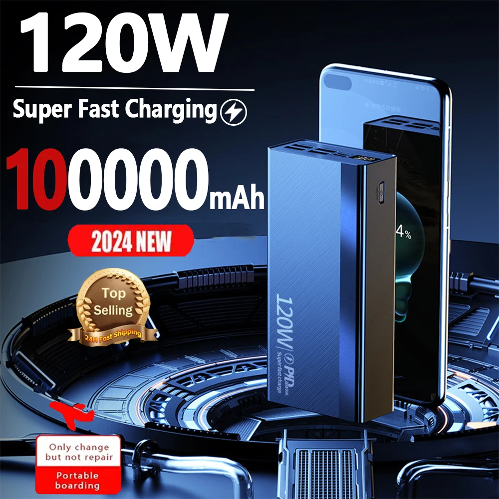 

120W Power Bank 100000mAh Super Fast Charging Portable Charger phone External Battery For iphone Xiaomi Samsung Spare Battery