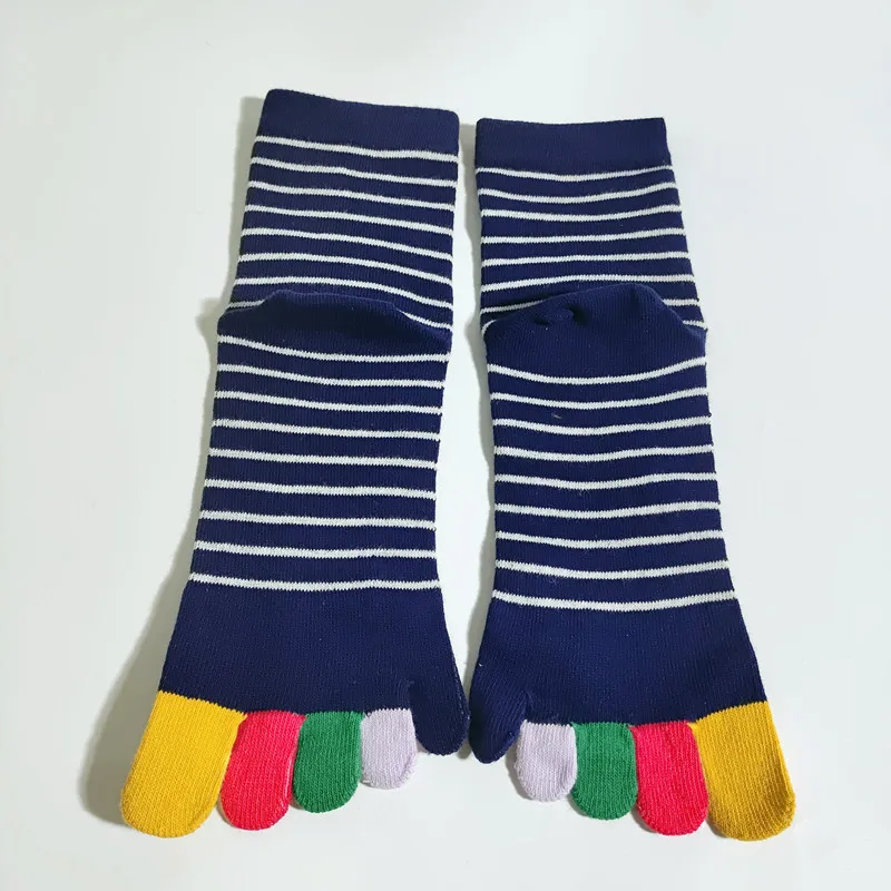 Juego de 5 pares de calcetines con punta a rayas para mujer, calcetines de 5 dedos de colores