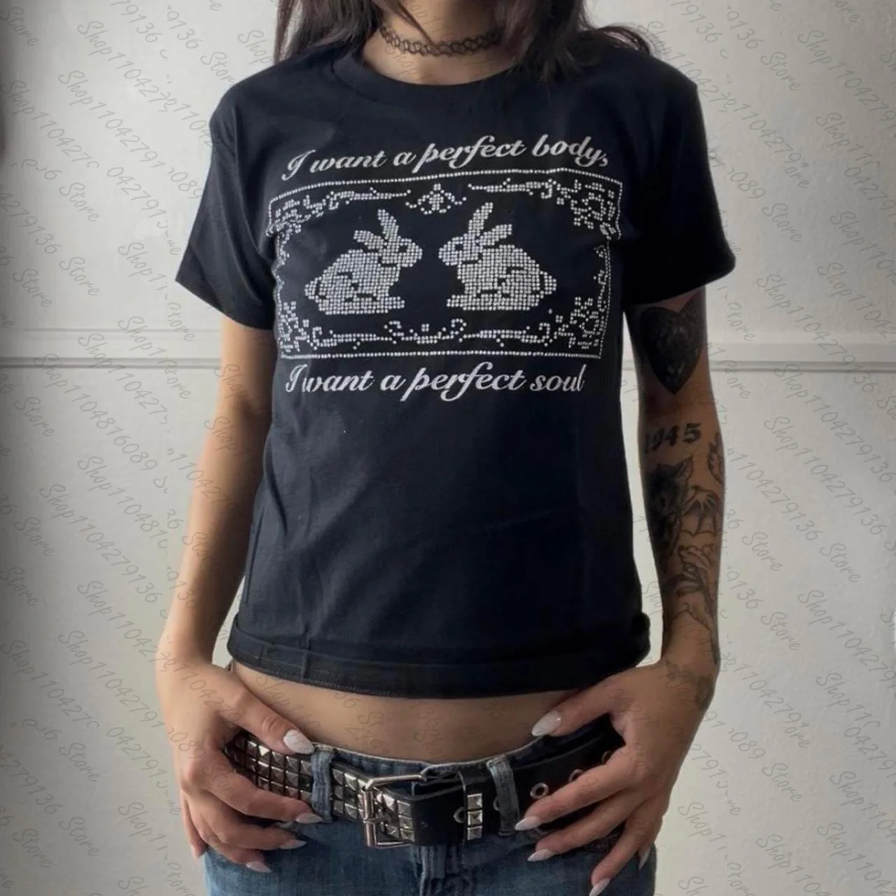 Punk Letter Printing Tees Tops Street Punk Women Clothing Grunge E-Girl Printing Slim Trashy Tees Tops Summer Y2k Style T-shirts
