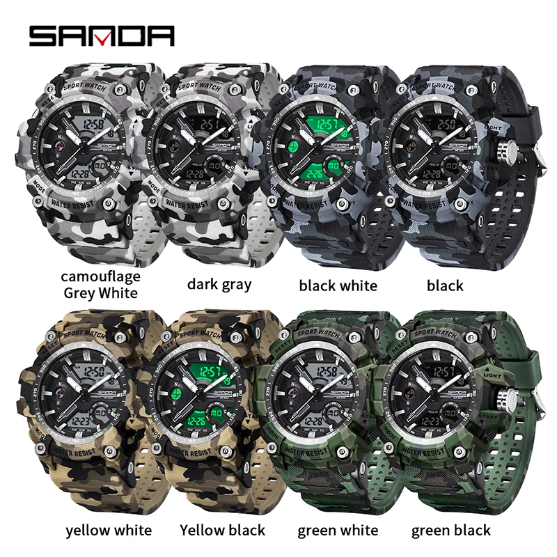 SANDA G style Dual Display Men Watches Waterproof Sports Watch Military Man Alarm Stopwatch Quartz Wristwatch Male Digital Clock