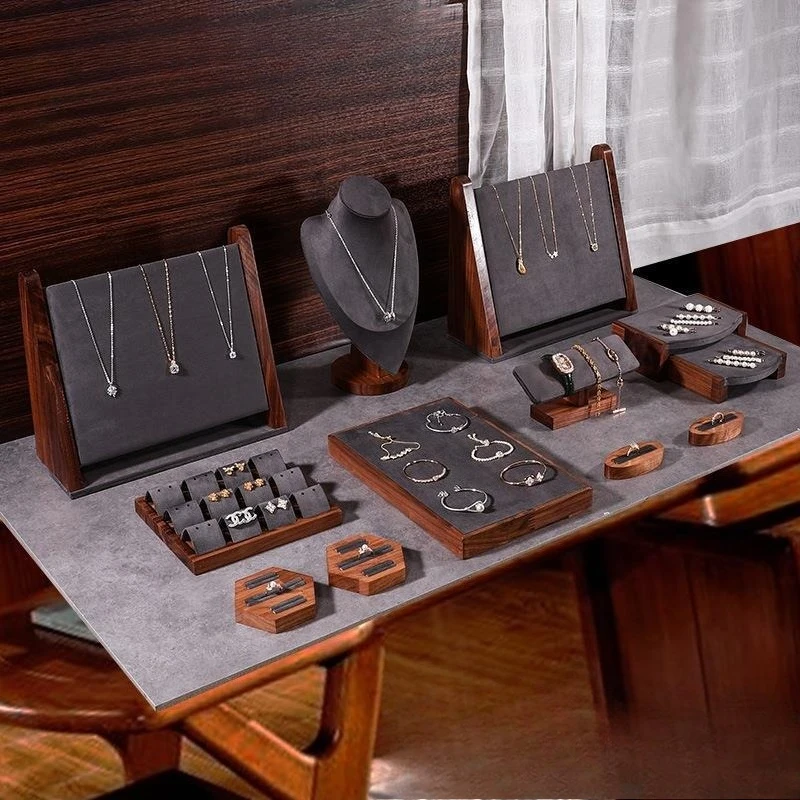 جوز مخملي من الألياف الدقيقة، عداد مجوهرات، دعائم عرض، أرفف زينة المجوهرات، نوافذ متجر المجوهرات