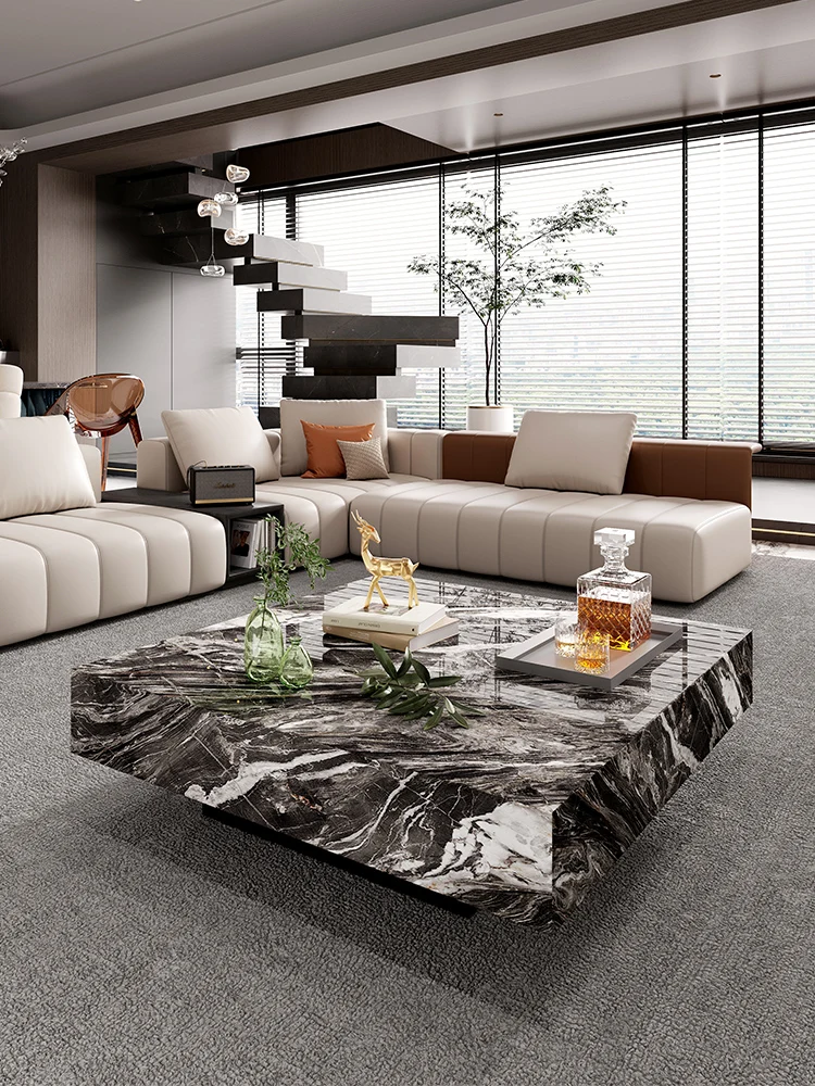 Venice brown light luxury minimalist coffee table TV cabinet living room high-end villa luxury marble texture rock panel coffee