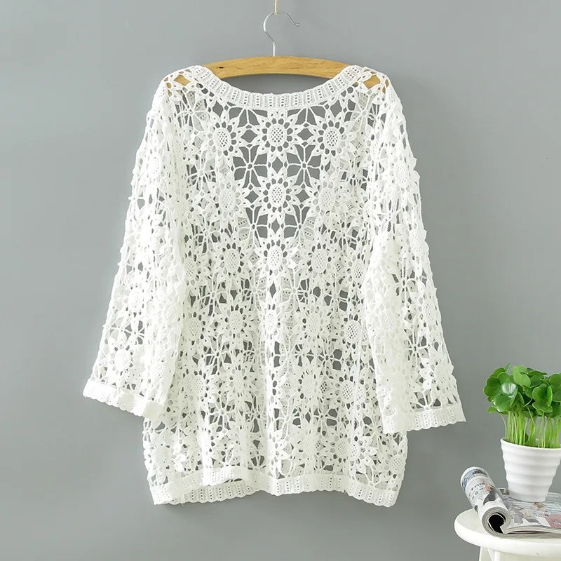 Spring and Summer New Western Style Knitted Cardigan Women\'s 2024 Thin Hollow Lace Shirt Shawl Wholesale