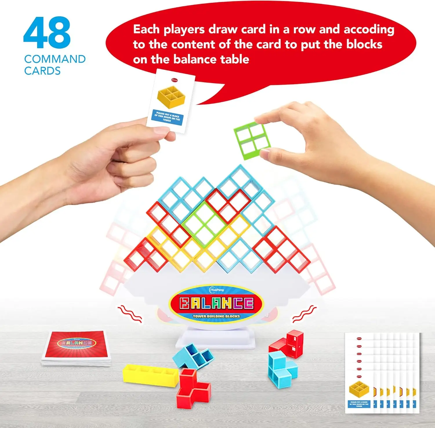 48 قطعة من لعبة برج التوازن Drop Tetra - مكعبات بناء ممتعة للأطفال من سن 3 سنوات فما فوق - تطور البراعة والصبر والدراجات النارية الدقيقة