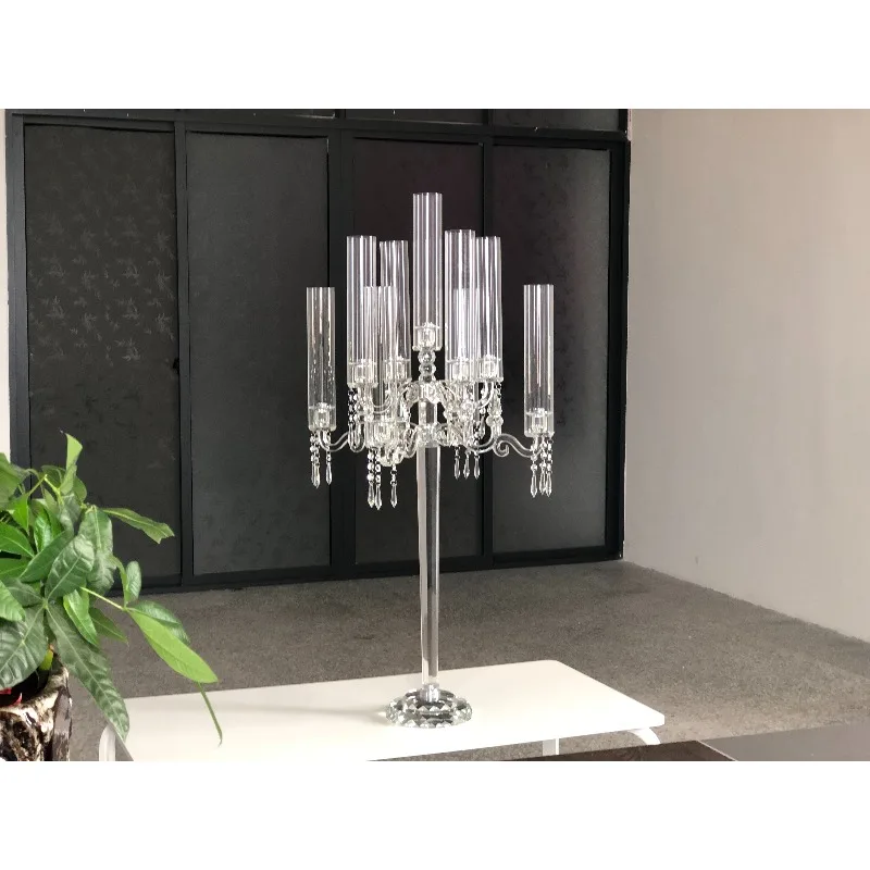 Gorgeous Royal Blue 13 Arm Glass Engraved Hurricane Candlestick Crystal Candlestick Wedding Ornament