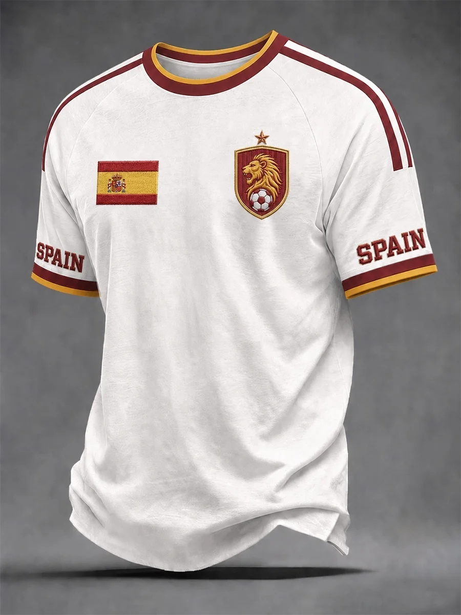 2026 Spain National Team Flag, Fans Football Jersey, Lion Retro 3D Quick Drying Sports Casual Men's Top T-shirt
