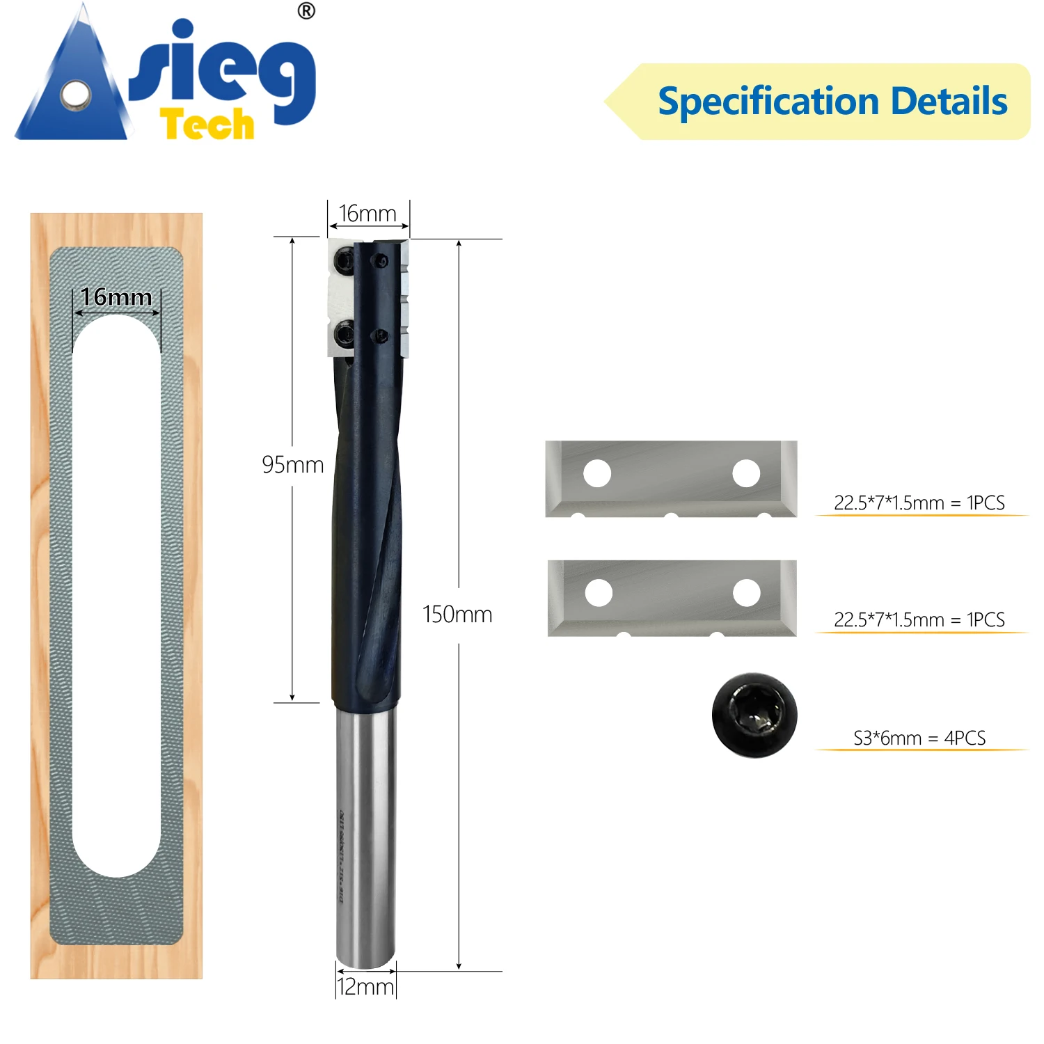 12mm Shank Cleaning Bottom Keyhole Router Bit Replaceable blade Diameter 16mm Engraving Machine Woodworking Milling Cutter