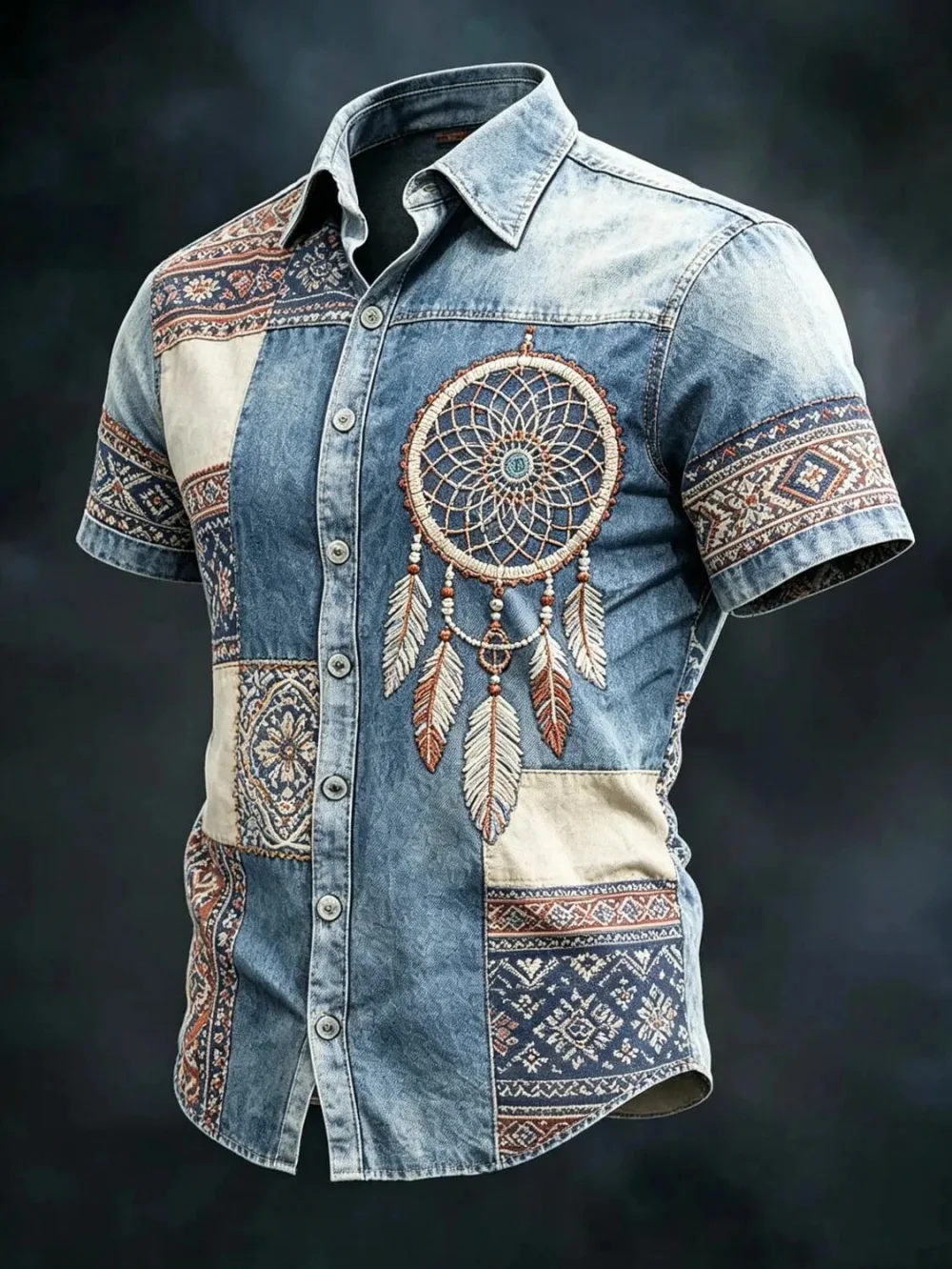New vintage color tropical turtle back leaf vine flower decoration men's lapel short sleeved casual shirt