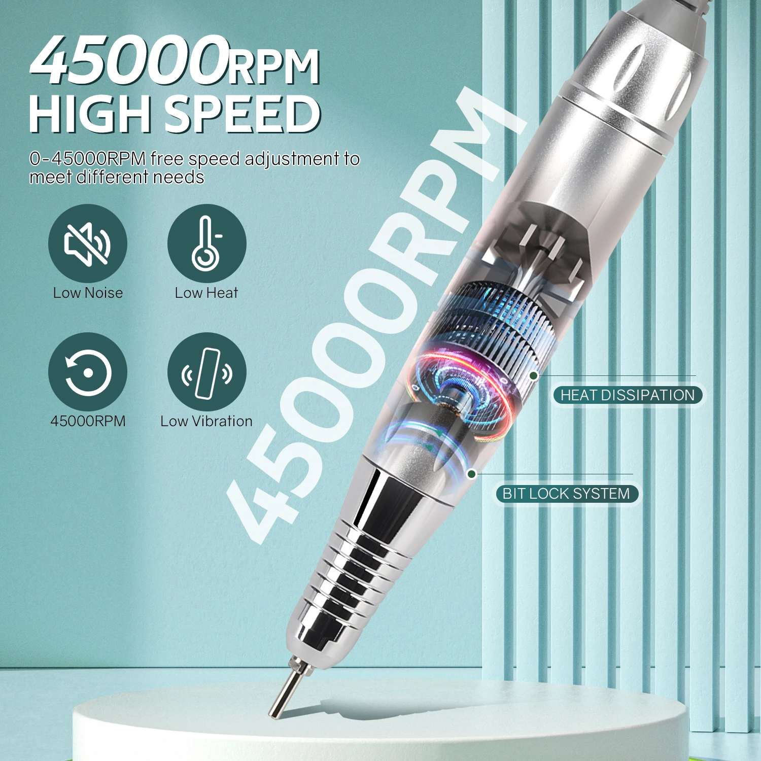 45000 دورة في الدقيقة مسمار ساندر مجموعة مطحنة للتقليم مع شاشة LED منخفضة الضوضاء الكهربائية مانيكير الحفر الأظافر الملحقات والأدوات