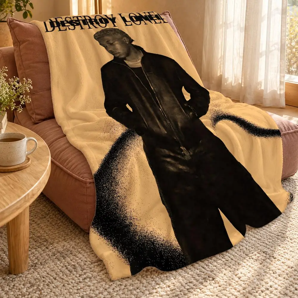 Pop Hip Hop Rapper Destroy Lonely Throw Double Sided Flannel Throw Blanket Soft Travel Camping Sofa Bed Home