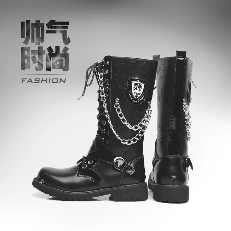 High Quality Men's Boots British High-end Men Boots Cool High Top Men's Boots Fashion Designer Mens Motorcycle Boot Botas Hombre