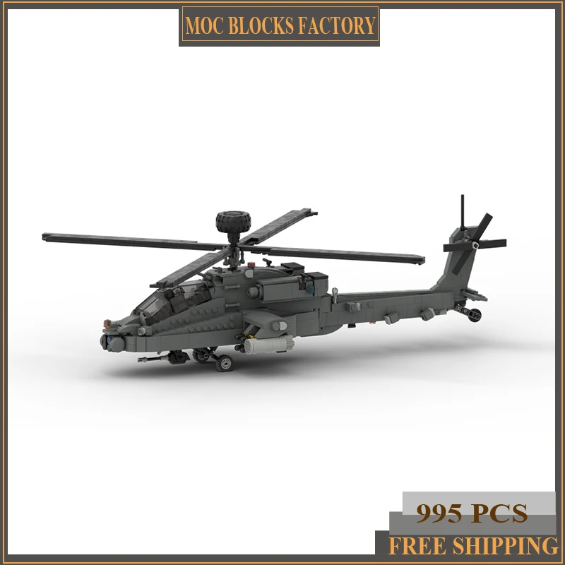 

Military Series Moc Building Blocks Boeing AH-64 APACHE Helicopter Model Technology Bricks DIY Airplane Toys For Kids Children