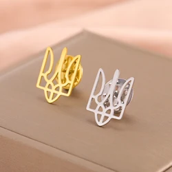 Teamer Ukraine Tryzub Steel Gold Color Pin Brooch Stainless Steel Ukrainian National Spirit Symbol Brooch Clothing Accessories
