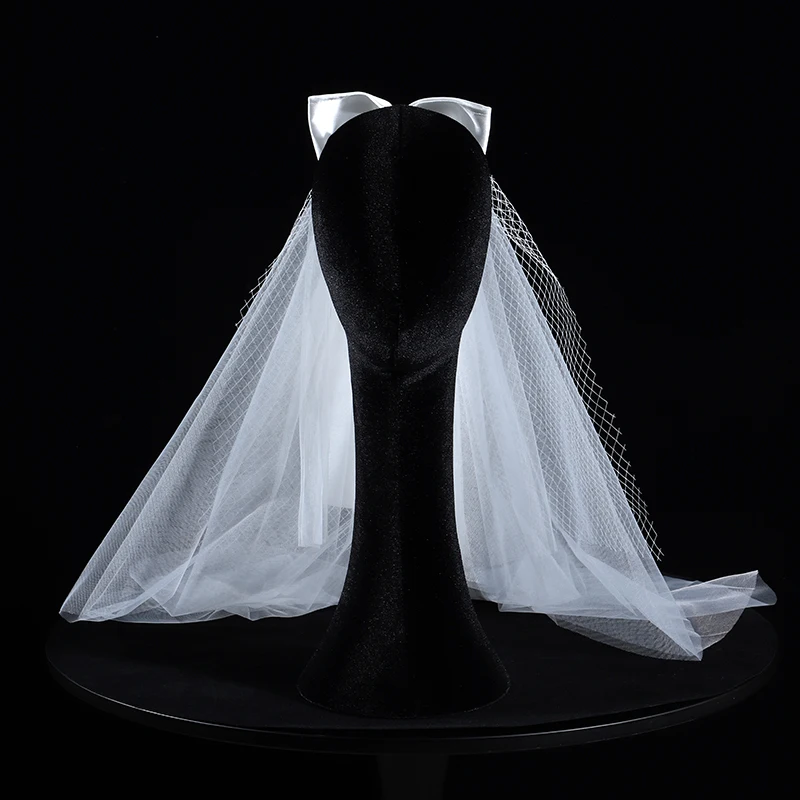 Bride's veil Double layer vintage bow knot Sen series travel photography light gauze Short wedding veil Small head dress Wedding