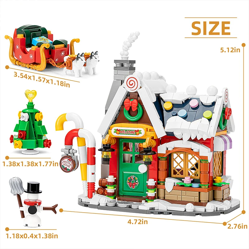 Christmas House Sled City Street View Building Blocks Set Desktop Decoration Bricks Diy Kit Brick Toys Children Xmas Gifts