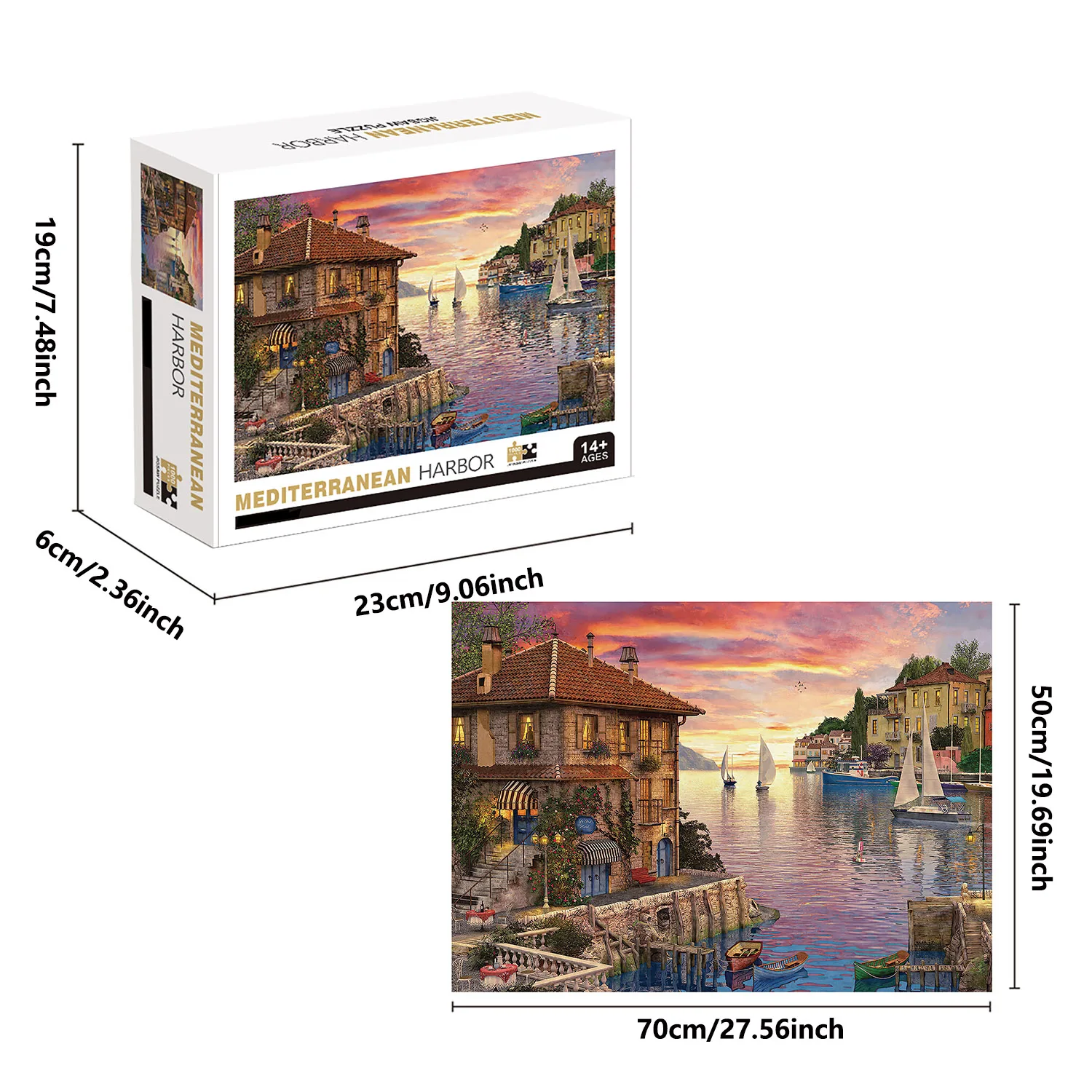 1000 Pieces Mediterranean Harbor Jigsaw Puzzles for Adults Home Decor Games Family Fun Floor Puzzles Educational Toys for Kids