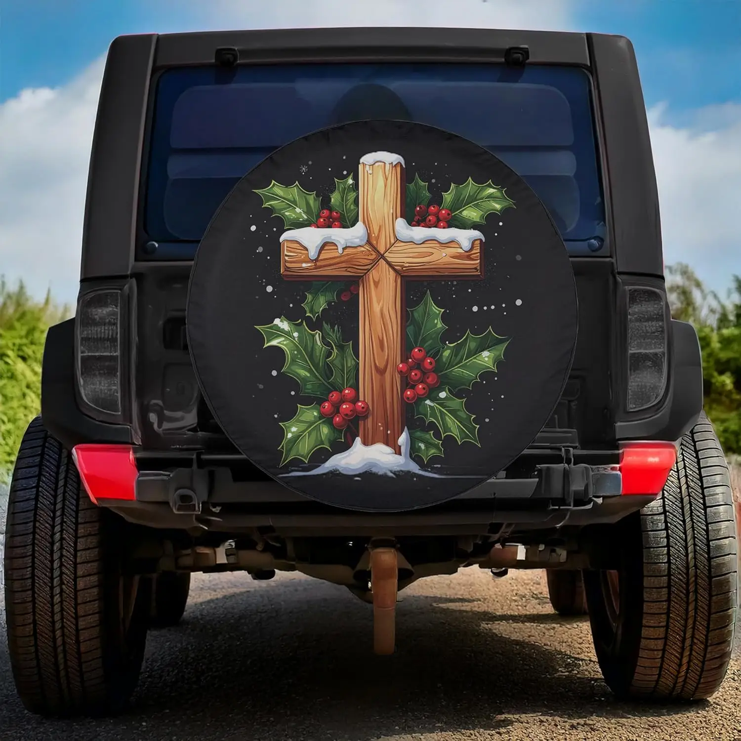 Christmas Jesus Christian Spare Tire Cover with/Without Backup Camera Hole Christmas Theme Design for Lovers