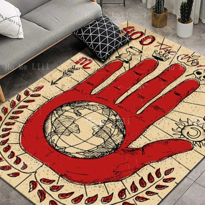 

UBN33Fortune Teller Hands Ретро Ручная роспись Резьба Нескользящие фланелевые напольные коврики от Ho Me Lili9Hb^
