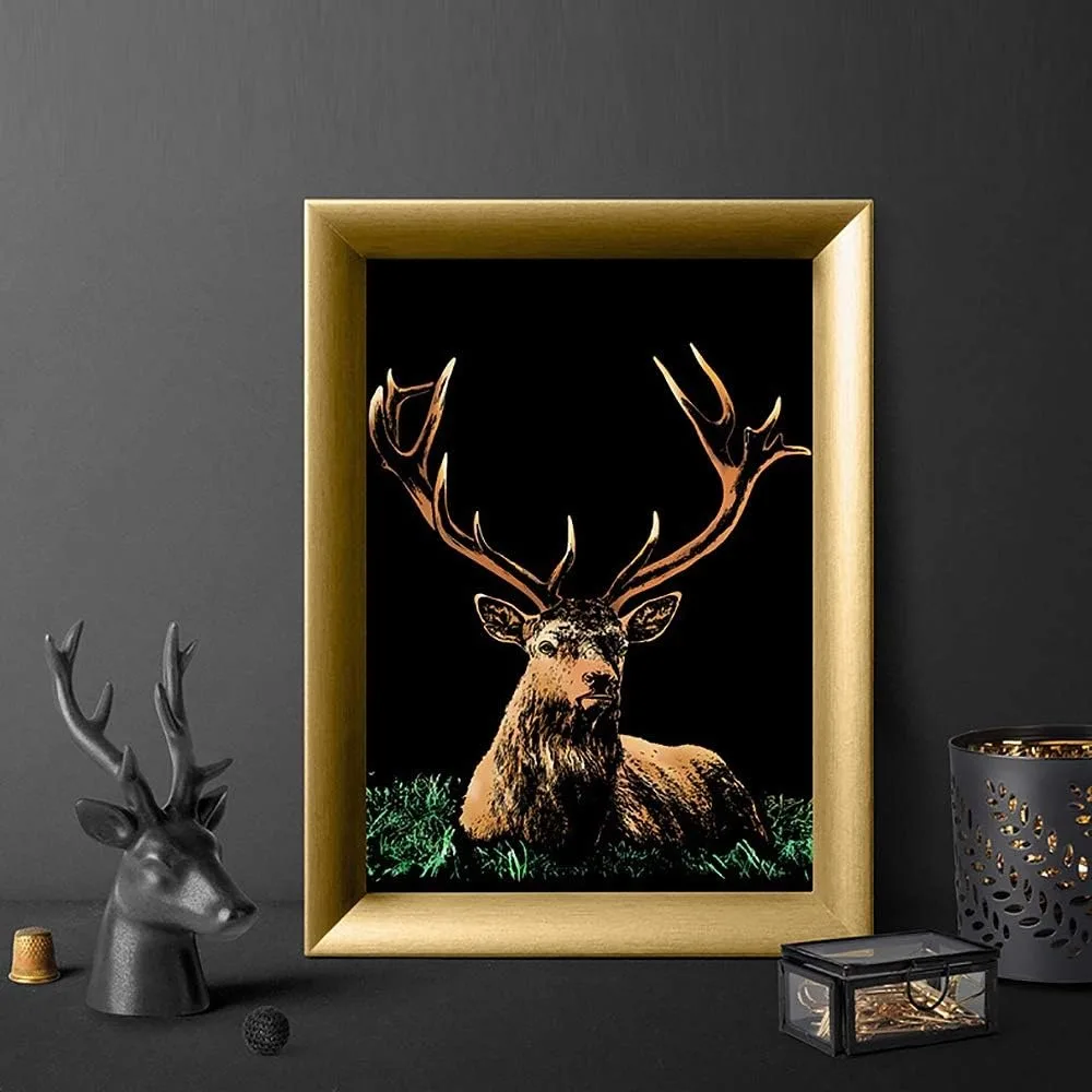 الفنون والحرف اليدوية للمشهد الليلي المطلي، مجموعة الحرف اليدوية: 8 قطع من ورق الخدش - يونيكورن/فلامنغو/القطة/الغزلان/النمر