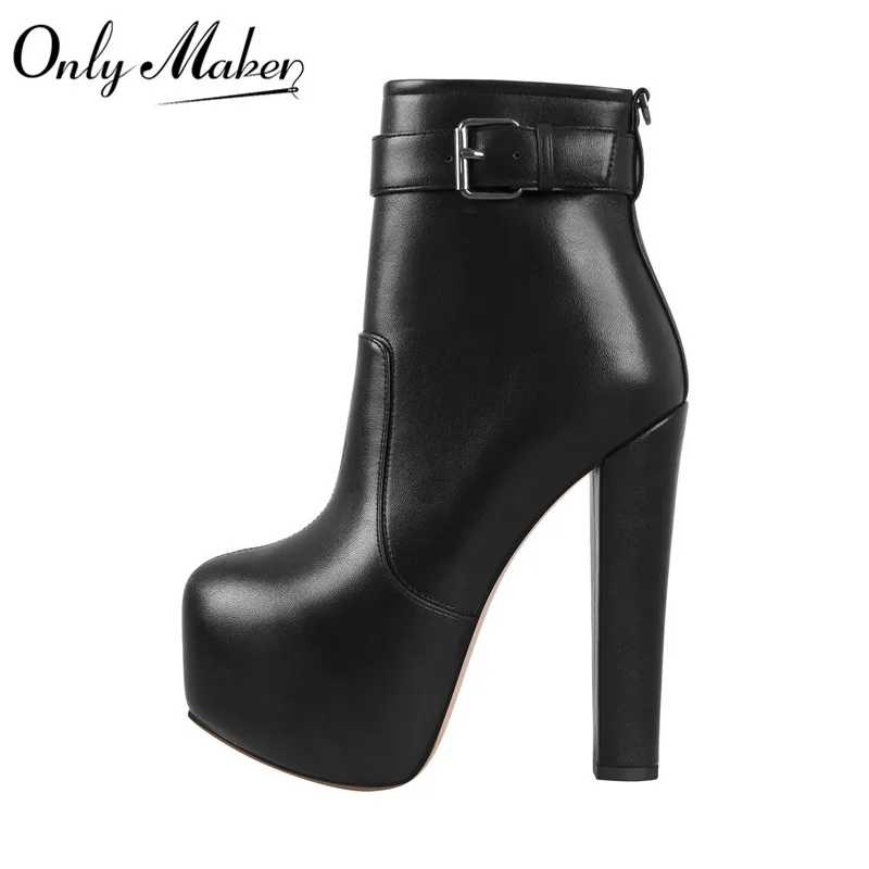 Onlymaker Ankle Boots Women Platform Round Toe Short Booties Block Chunky High Heel Lace Up Black Thick Party Dress Shoes