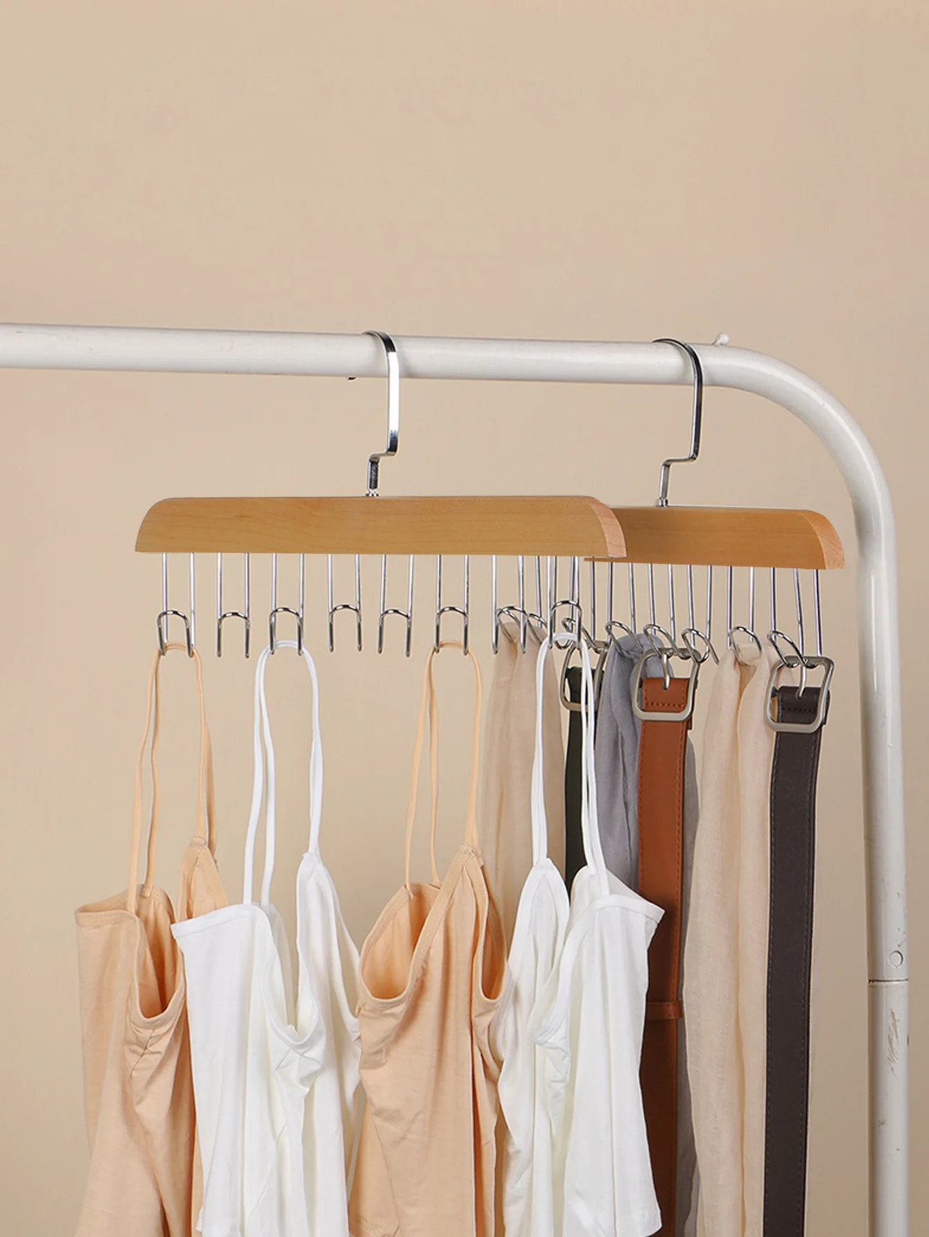 1/2/3pcs wooden new multifunctional hook hanger, bra strap storage, including 8 hooks, suitable for home and dormitory use