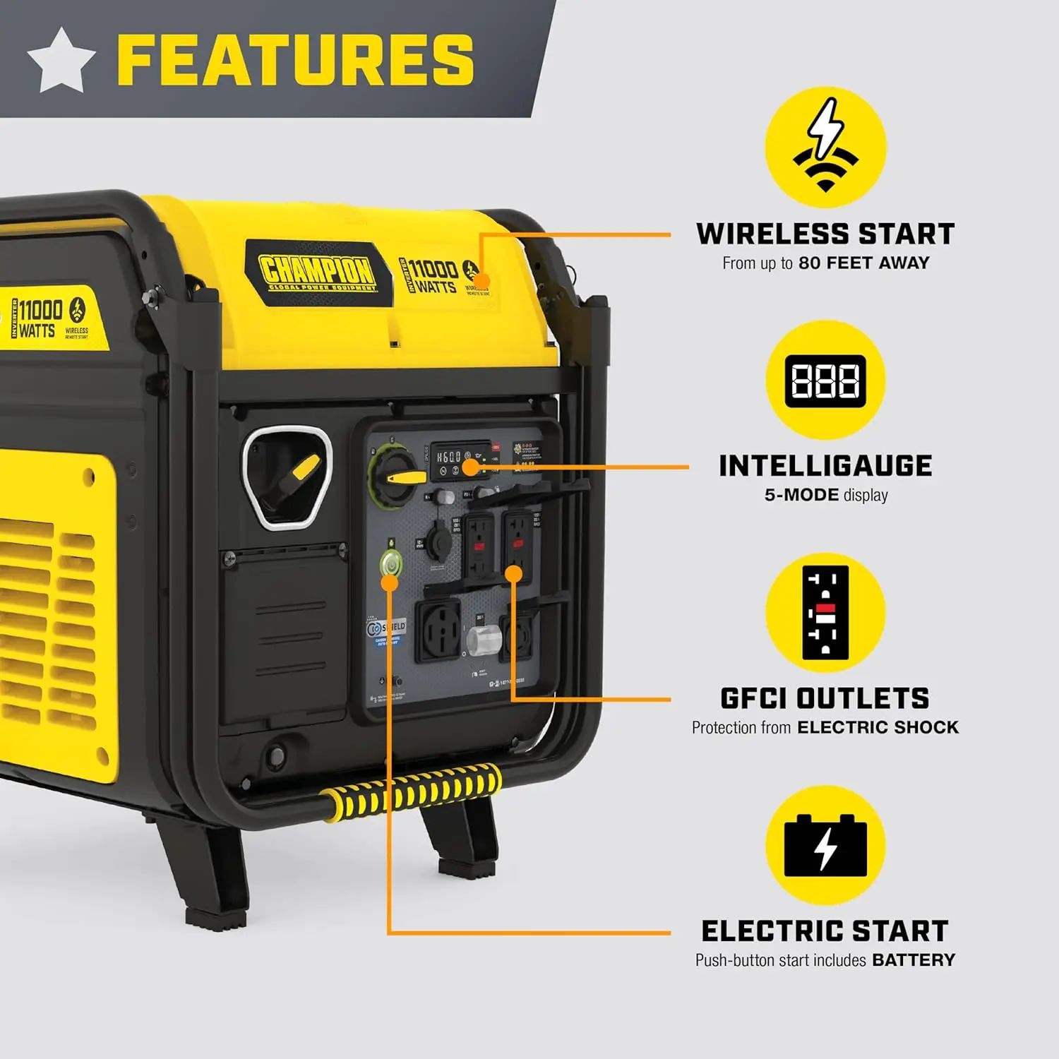 11000-Watt Wireless Remote Start Home Backup Portable Inverter Generator with Quiet Technology and CO Shield