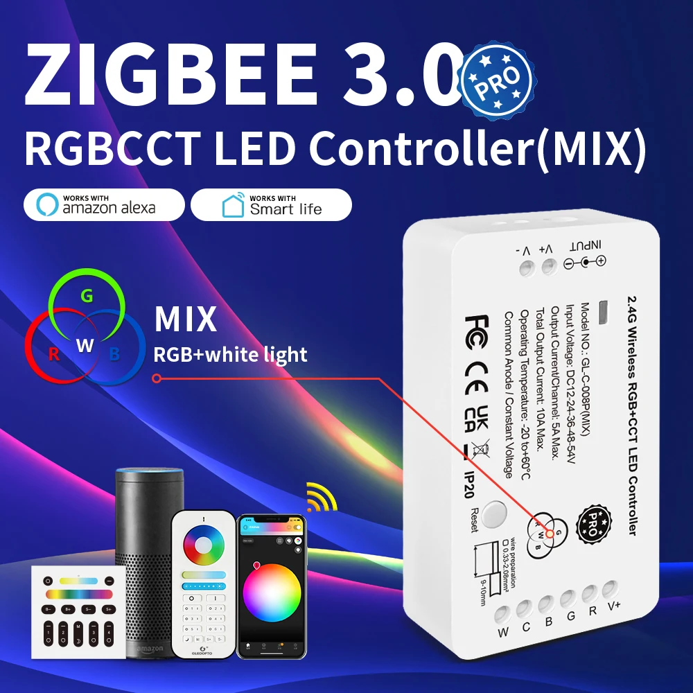 ZigBee LED Strip Controller RGBCCT Pro Color White Light Mix Homey Alexa Tuya SmartThings App 2.4G RF Remote Control