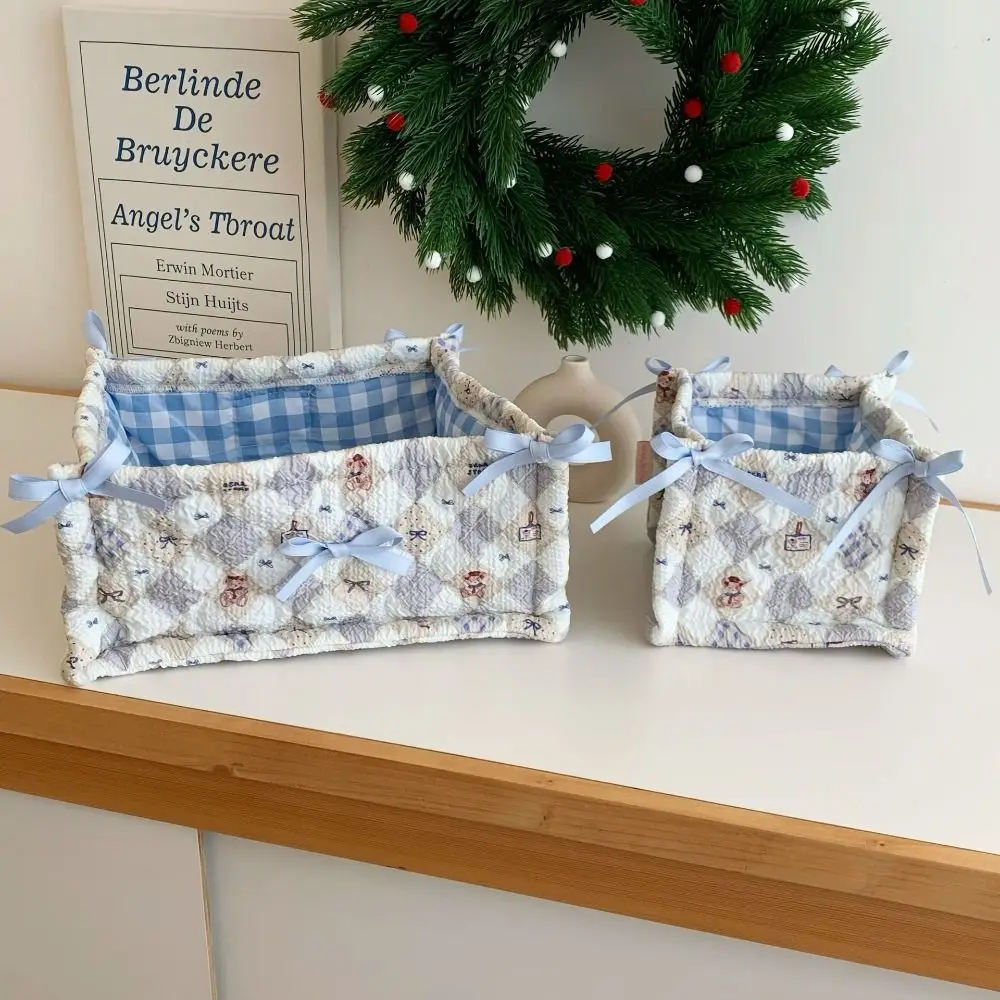 New Quilting Cotton Storage Box Bear Pattern High-capacity Desktop Storage Basket Square Cartoon Storage Frame Home Decoration