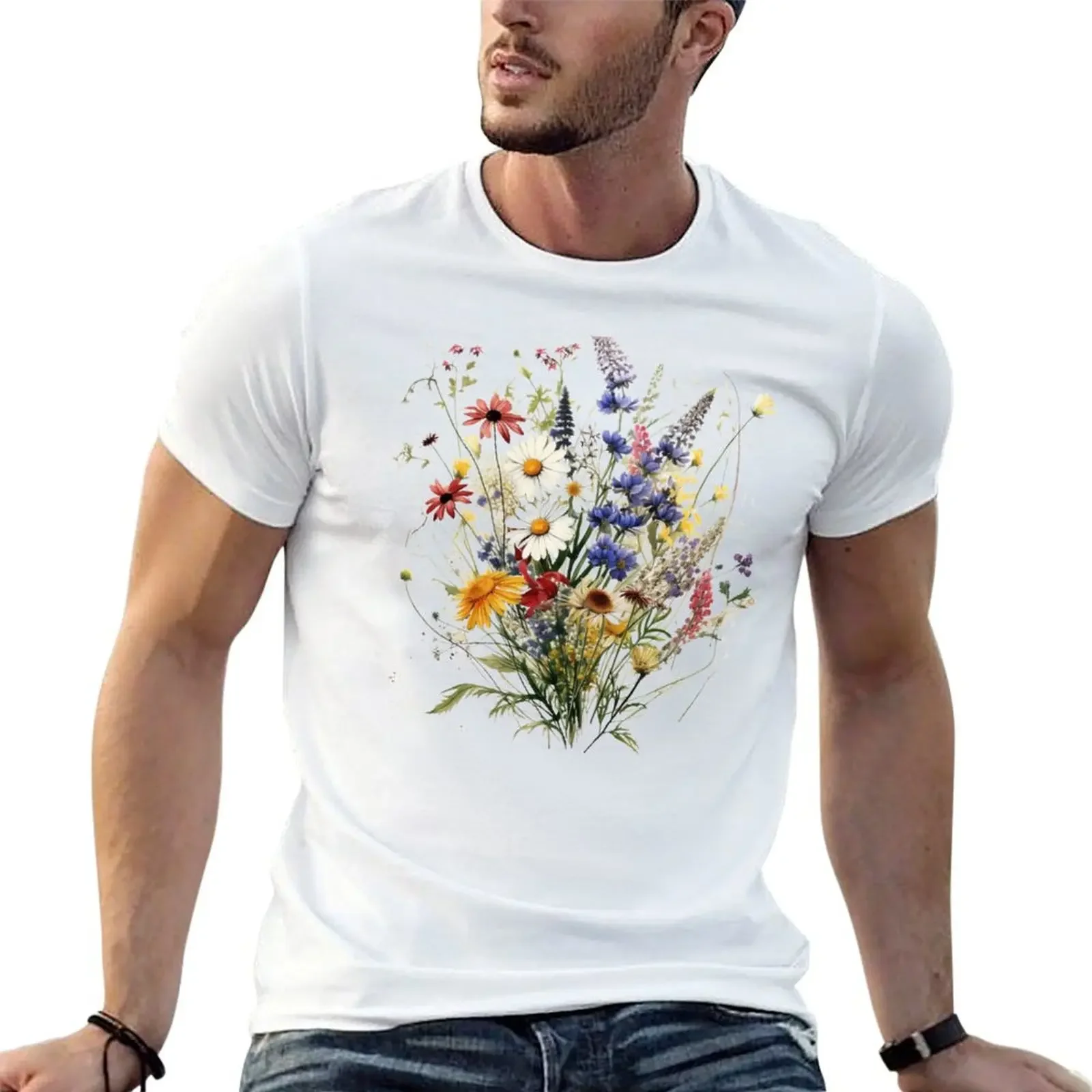 

Bouquet Wild Flowers Botanical Flower Nature T-shirt customizeds oversizeds tops quick-drying men workout shirt