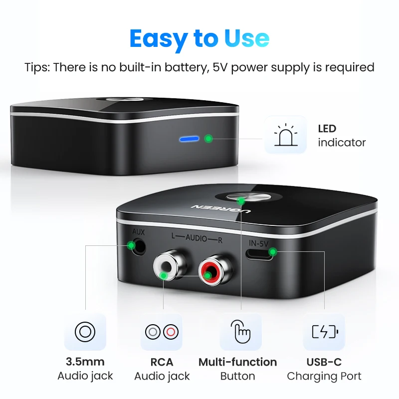 Imagem -06 - Ugreen-receptor Rca Bluetooth Adaptador Aux sem Fio Jack 3.5 mm 5.1 Aptx hd 50 Pcs