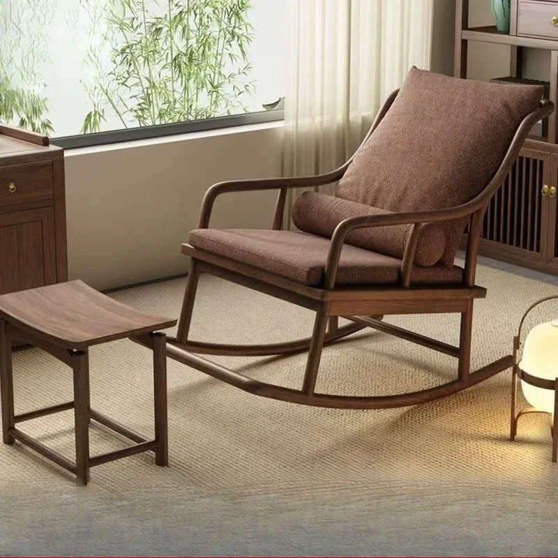 

Rocking recliner Solid wood new Chinese sofa Lazy chair Balcony Living room Home single leisure chair