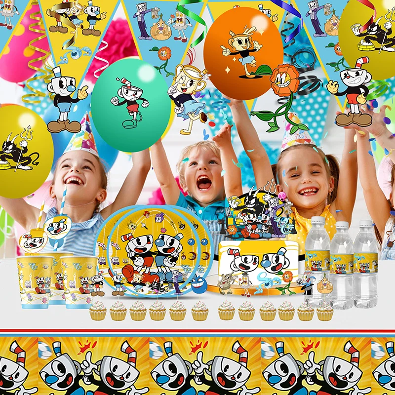 

Cuphead Birthday Party Decoration Latex Balloon Banner Cake Topper Tableware Farm Party Supplies Baby Shower Children Kids Toy