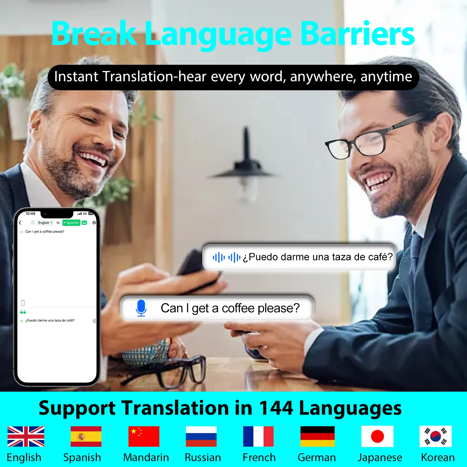 AI Translation Glasses with accurate translation in multiple languages BT simultaneous interpretation Magnetic Clip Sunglasses