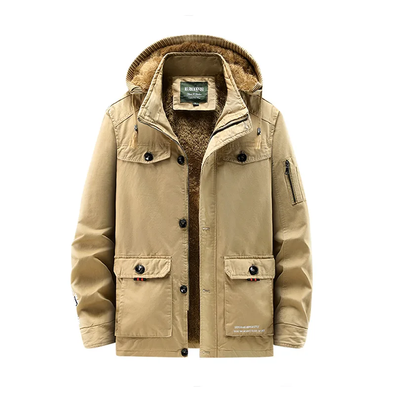 Winter Fashion Men Solid Color Plus Size Casual Trendy Simple Basic Loose Fit Thicken Parkas American Style Male Clothes Coats
