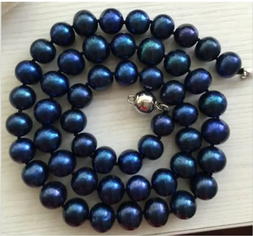 

stunningAAA 9-10mm tahitian blac blue pearl necklace 18INCH gem