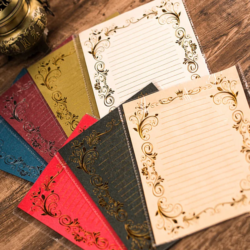 12pcs Creative European Retro Letter Paper Romantic Love Confession Invitation Writing Paper Office Bronzing Gold Silver Pattern