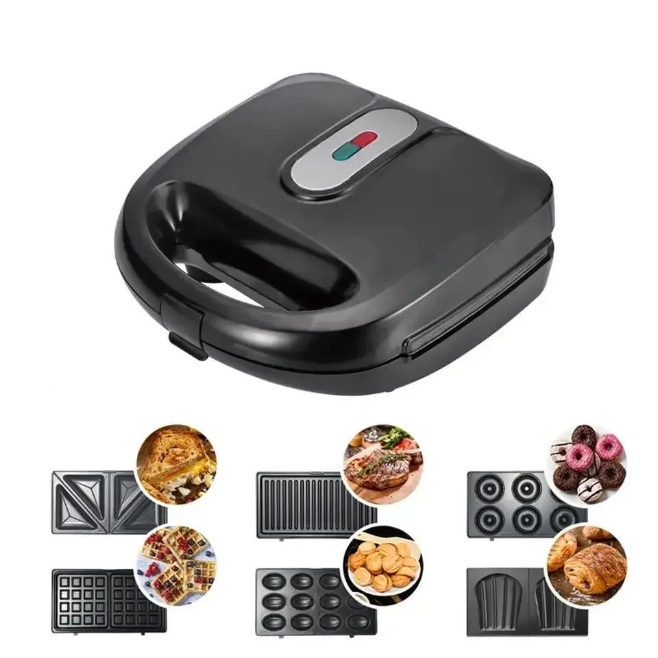 Mini Waffle Maker Detachable Breakfast Sandwich Maker Toaster 6 In 1 Non Stick Sandwich Maker With Cool Touch Handle