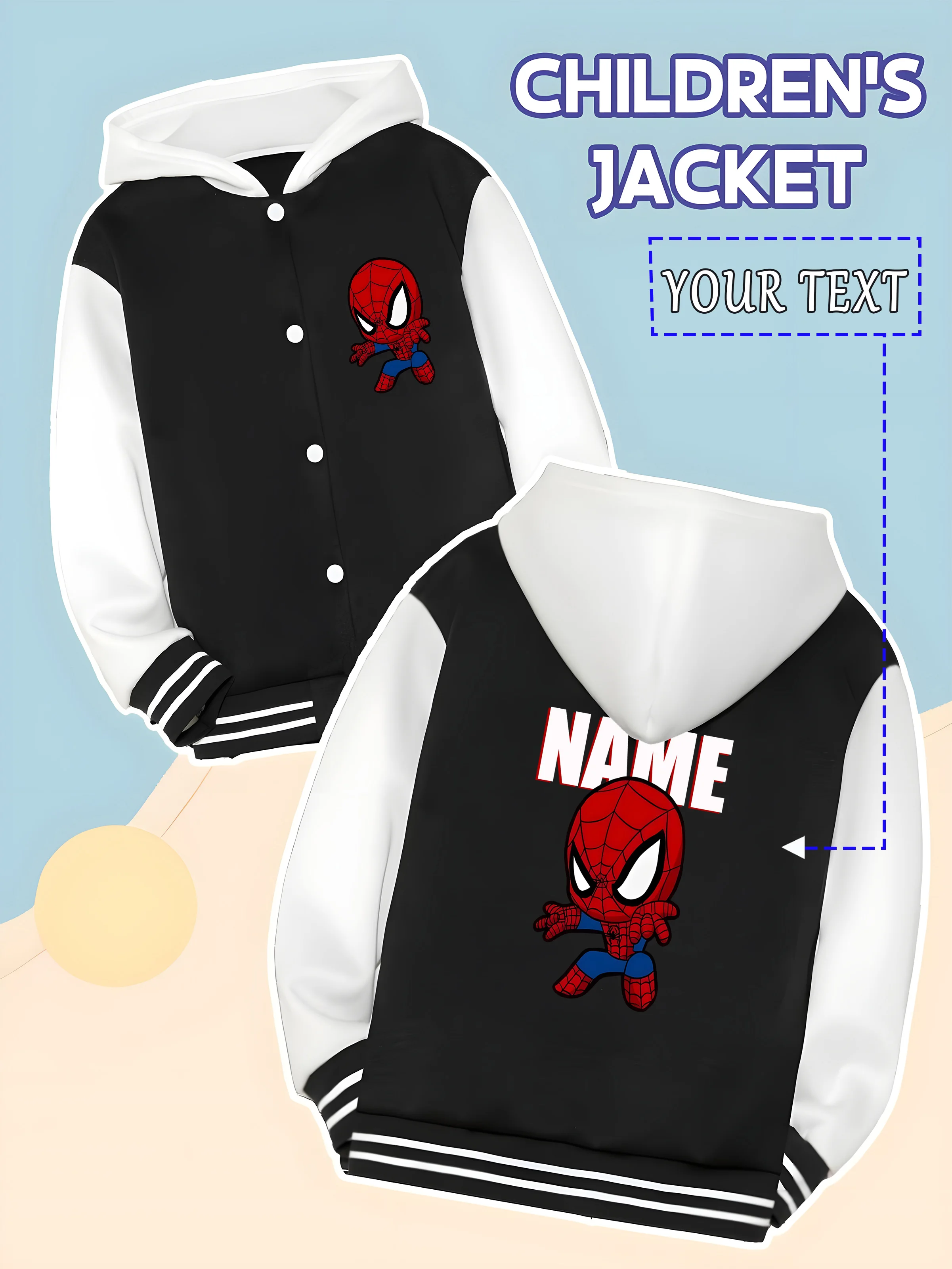 

MINISO Marvel Boys Baseball Jacket - Simple design with Q version of Spider-Man, cute but not childish, perfect for daily school