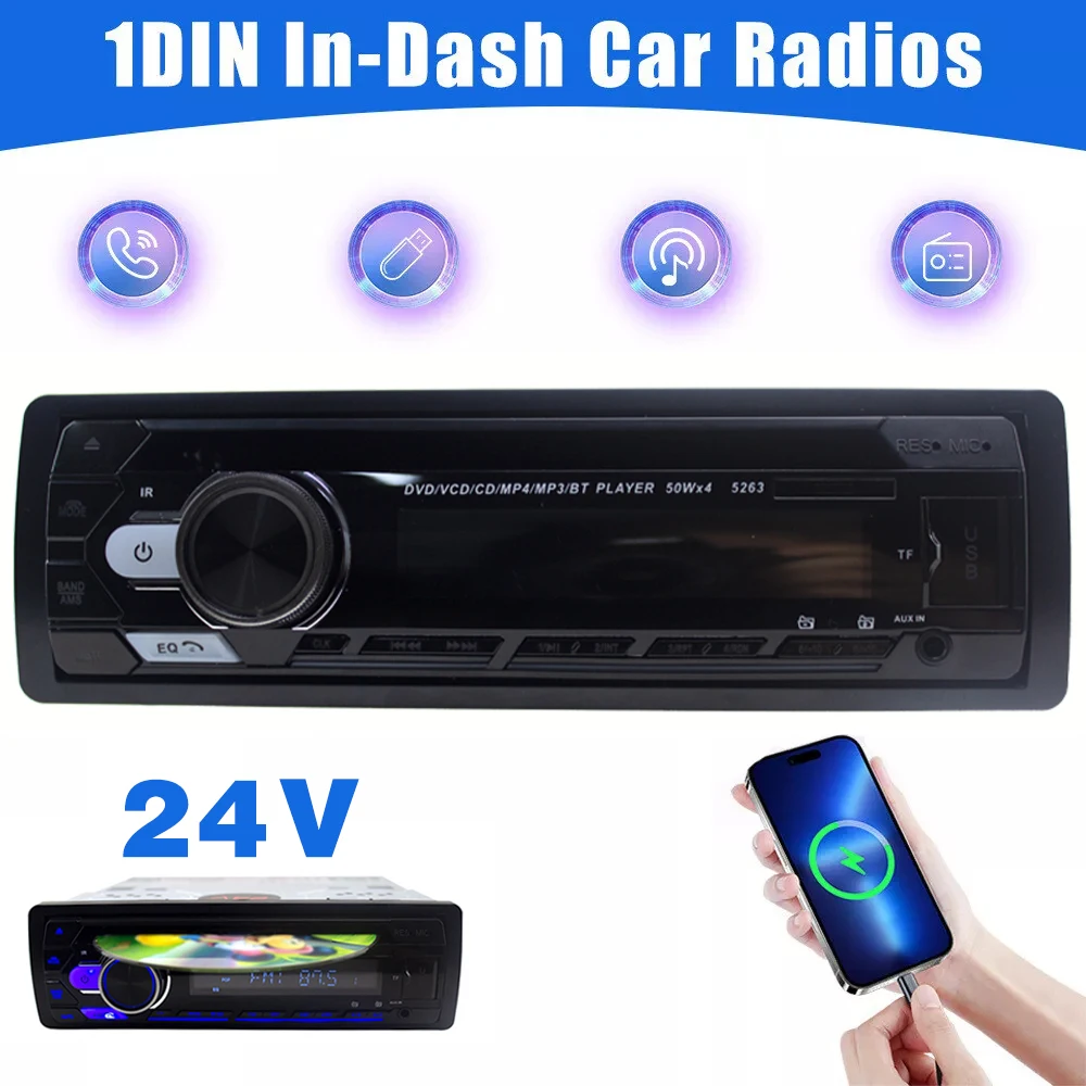 

PolarLander 1 Din Car MP3 DVD CD Player FM Transmitter 24V Handsfree Wireless Remote Control Charger Bluetooth SD/AUX/USB