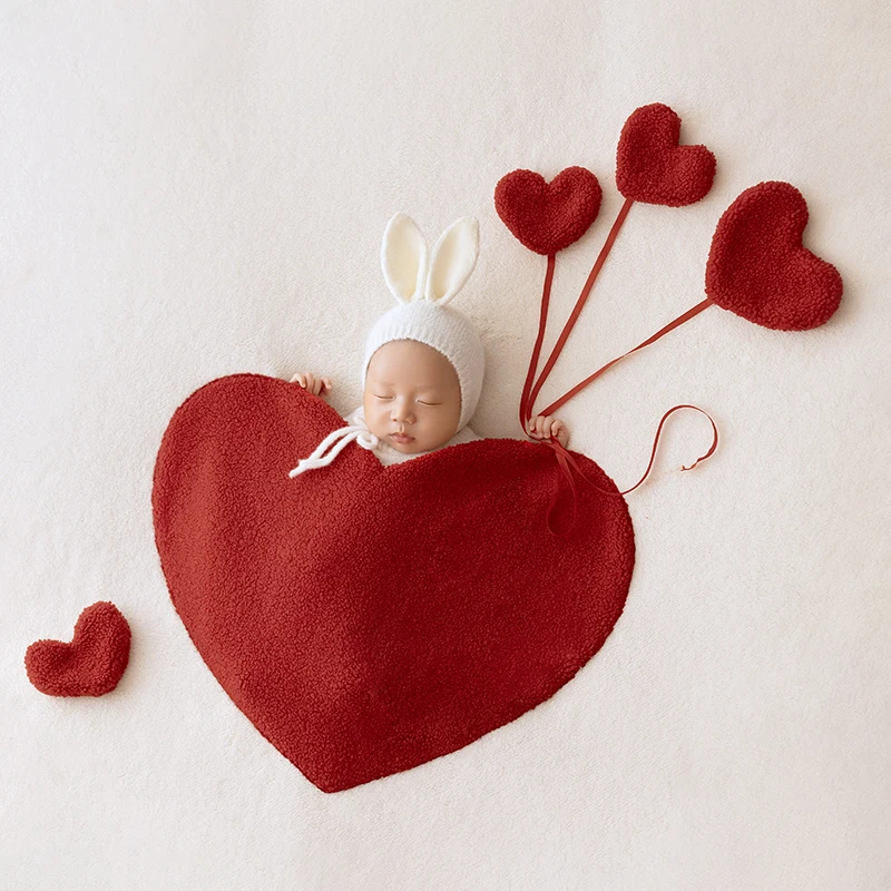 Red Theme Newborn Photography White Rabbit Hat Style 0-1 Month Baby Art Photo Shooting Children's Photography Memorial