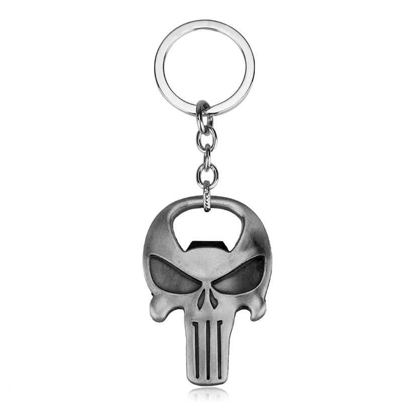 Disney Marvel Anti-hero Punisher Keyring Avengers Skull Head Logo Metal Bottle Opener Keychain Accessories For Gift Fans Friend