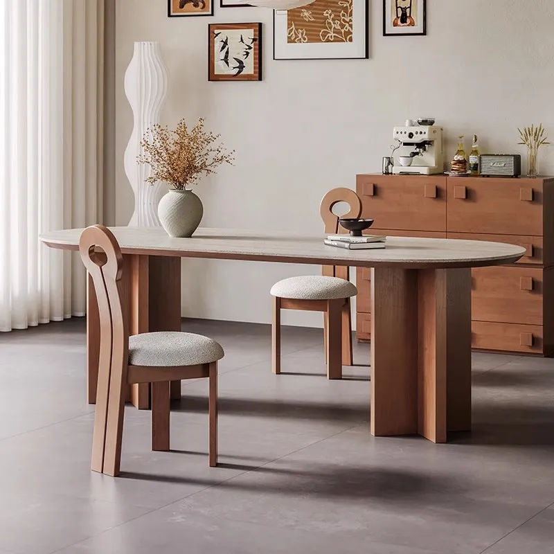 Solid wood rock slab dining table and chair combination light luxury modern simple household living room small apartment 3
