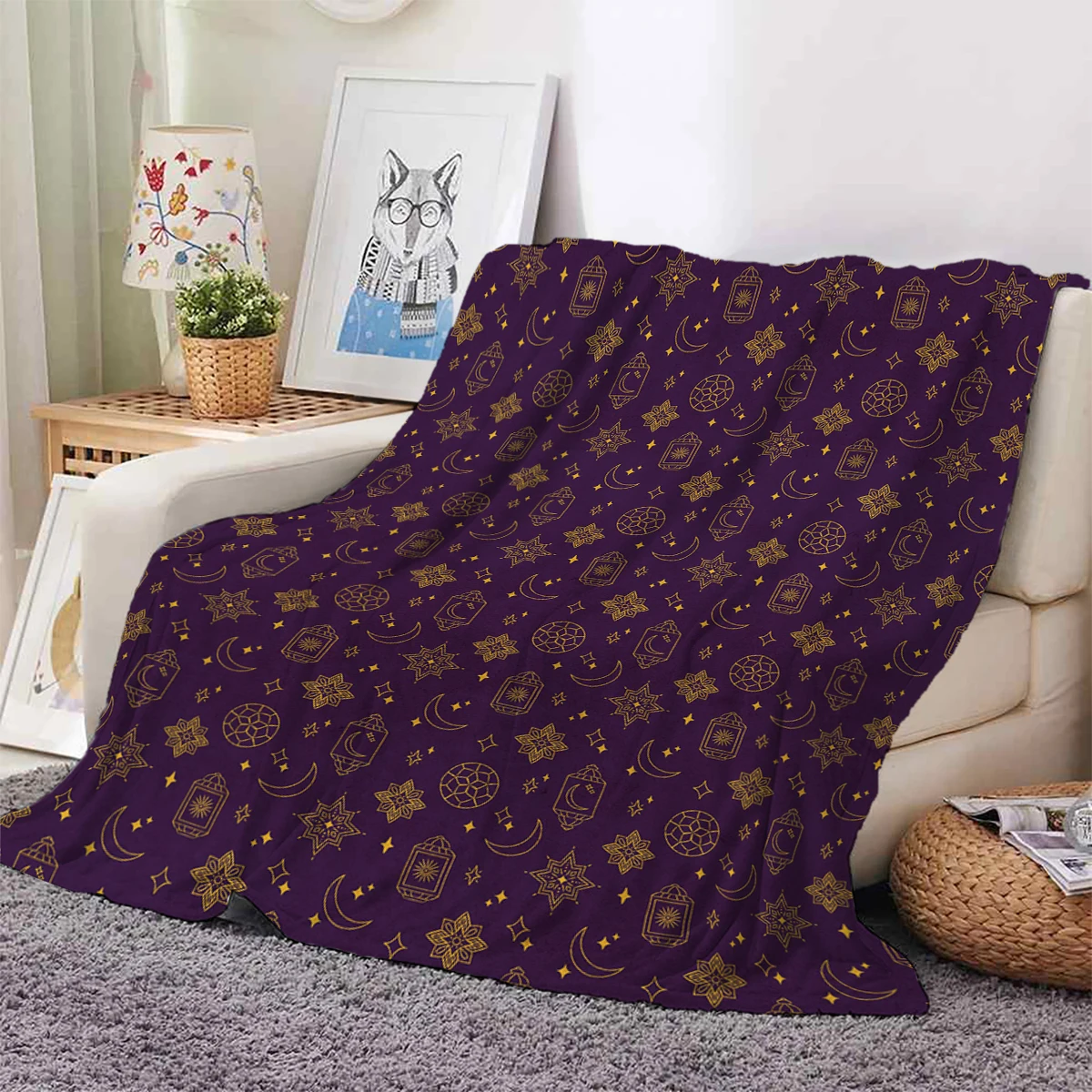 1PC flannel blanket, warm, skin friendly, suitable for office, travel, air conditioning, camping, Ramadan, elegant, noble purple