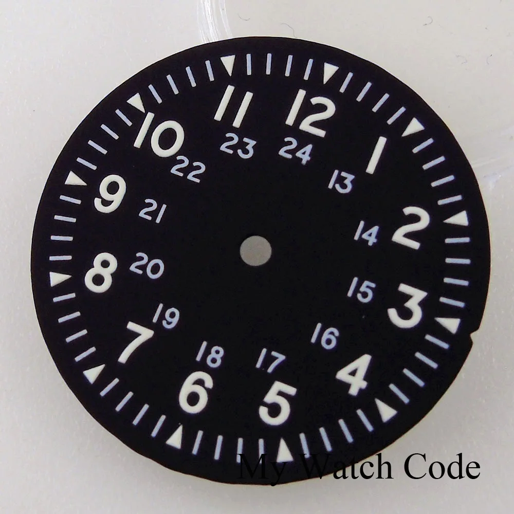 Esfera estéril de reloj piloto, pieza negra para NH35, NH36, ETA2824, PT5000, ST2130, juego de mano de caja de reloj, 29mm