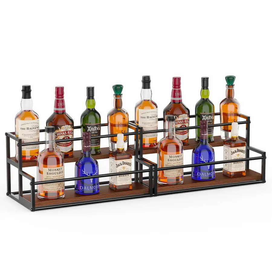 

2 упаковки полки для витрины для бутылок с ликером, 2-уровневый держатель для стойки, барная полка, подставка для вина, виски, органайзер, кухонная столешница