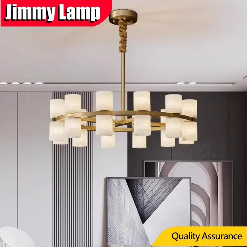 Nordic LED Current Marble Brass Pendant Lamp Hotel Lobby Bedroom Circular Living Room Lighting Fixture Decoration