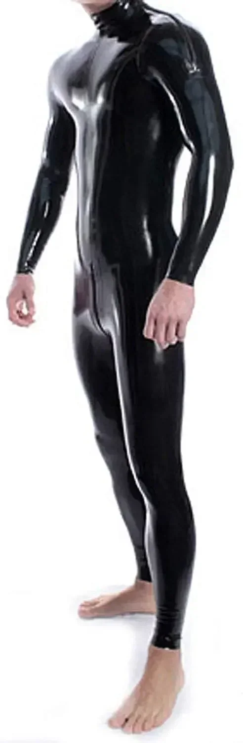 Latex Pure Rubber Gummi Fitness Catsuit Cosplay Men\'s Bodysuit Sport Suit Shoulder Zipper 0.4mm