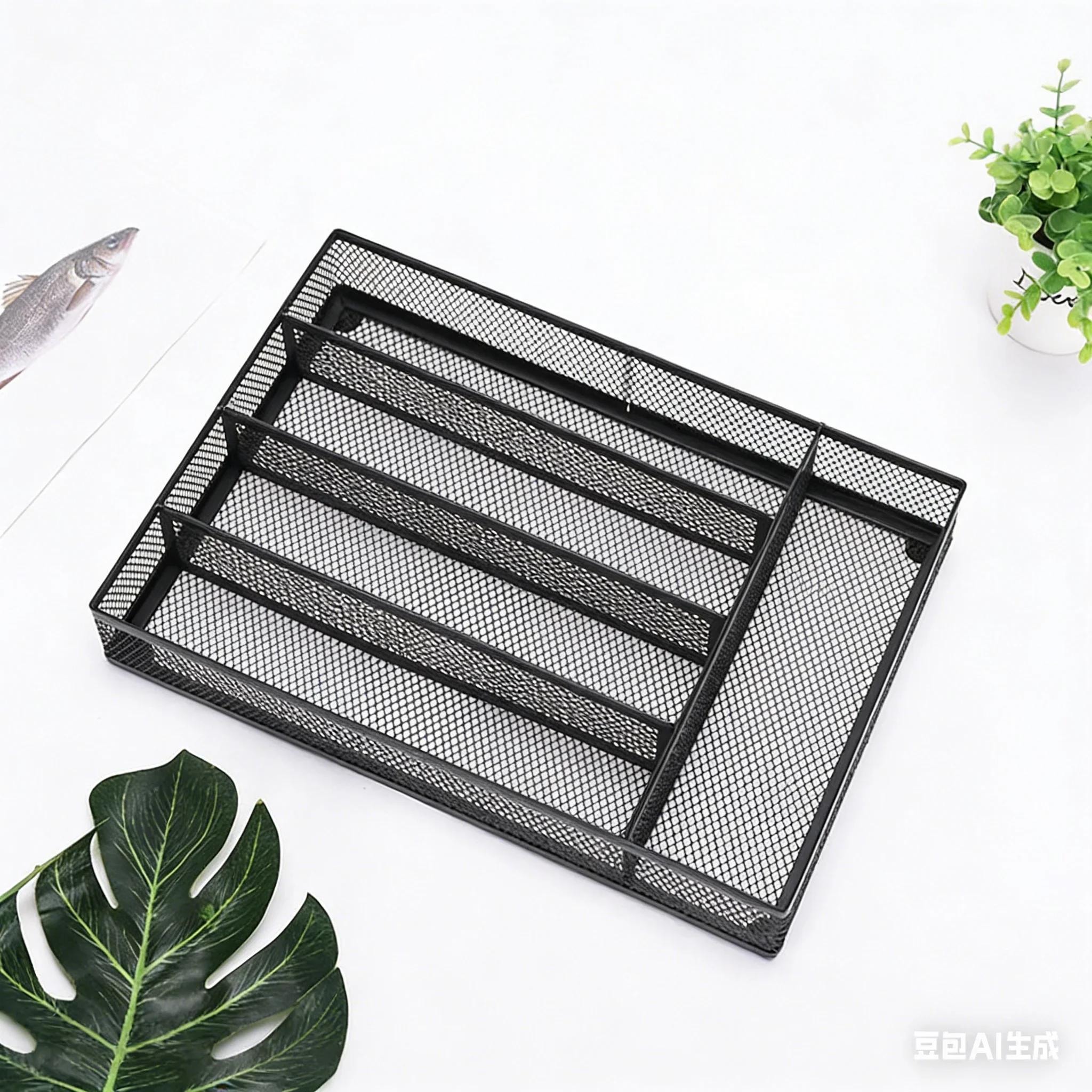 yesMetal kitchen cutlery storage tray stationery Space Saving rack tray Grids Metal Mesh Drawer Organizer Tray Multipurpose